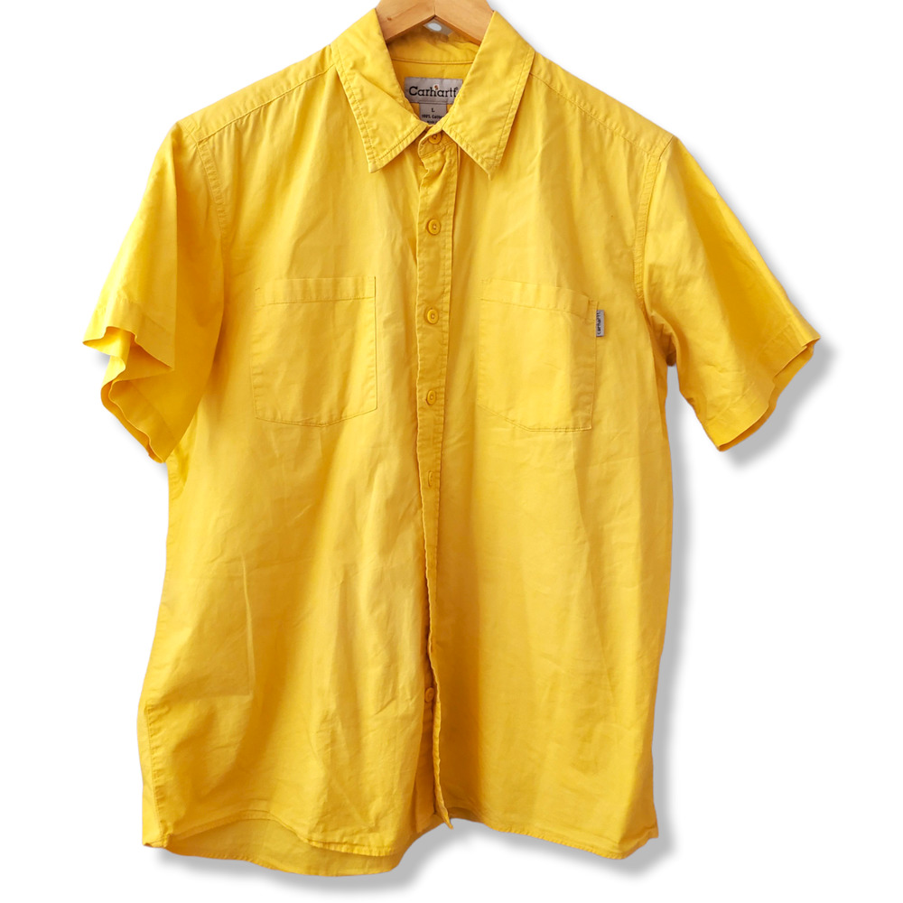 Carhartt Vintage Button Up Short Sleeve Shirt Yellow Size L Men's